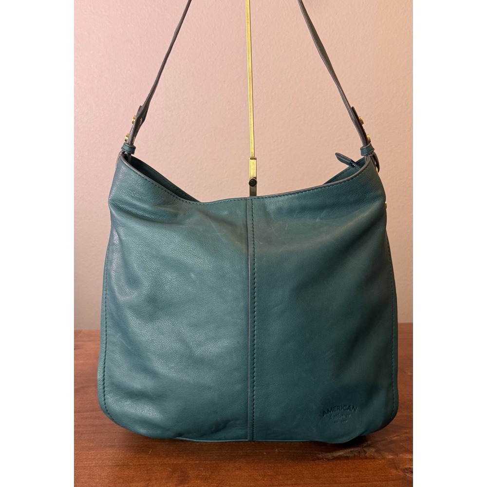 Sold Out Teal American Leather Co. Summit Large Zip-Top Leather & Suede Hobo - Picture 2 of 8